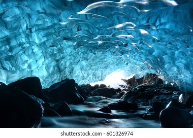 Entrance of an ice cave inside Vatnajokull glacier in southern Iceland. 