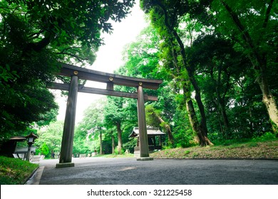 Entrance at Meiji-jingu temple in Central Tokyo, Japan.