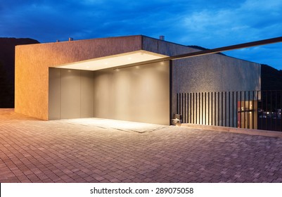 Entrance Of A Modern Building By Night