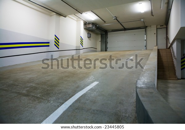 Entrance to a modern\
underground car park