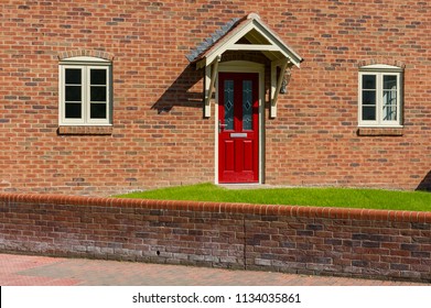 Entrance To The New Red Brick House In A Small English Town.