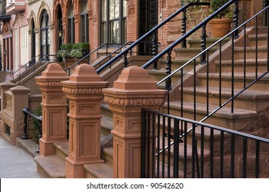 Entrance To New York Brownstone On Upper East Side Of Manhattan