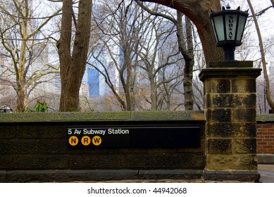 Entrance To New York City Subway Near Central Park