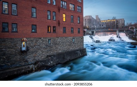 Entrance On The Magog River In The Old City Center Of Sherbrooke, Quebec Canada