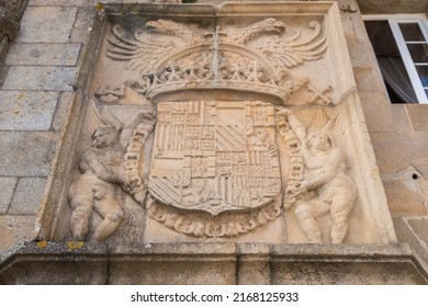 Entrance To The Parador Hostal De Los Reyes Catolicos In Plaza Del Obradoiro, Santiago De Compostela, Spain.