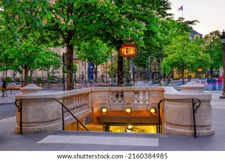 Entrance to Paris Metro subway on Champs-Elysees in Paris, France