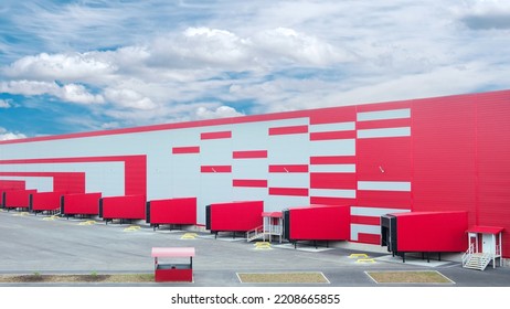 Entrance ramps of a large distribution warehouse with gates for loading goods, warehouse and transport concept - Shutterstock ID 2208665855