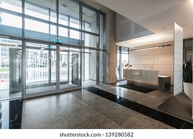 Entrance and reception in a new contemporary office building