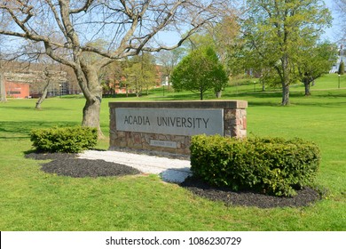 Entrance Sign Of Acadia University, Wolfville, Nova Scotia, Canada.