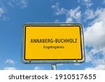 Entrance sign to Annaberg-Buchholz in the Ore Mountains of Saxony