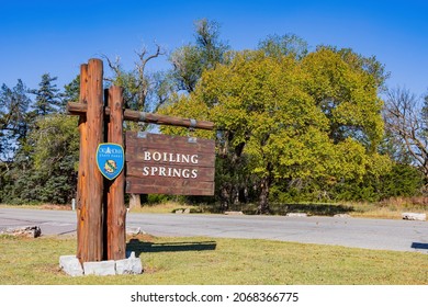 Entrance Sign Of The Boiling Springs State Park At Oklahoma