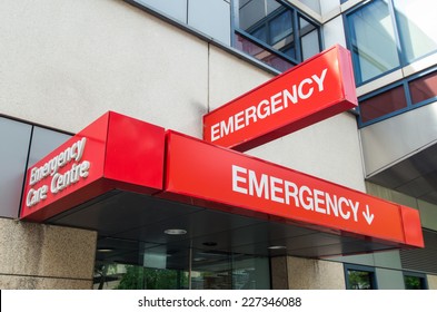 Entrance to and signage for a hospital emergency department in Melbourne, Australia