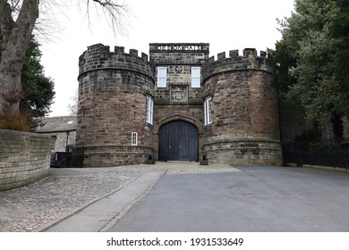 Entrance to Skipton Castle on a grey cloudy day, Craven, North Yorkshire - Shutterstock ID 1931533649