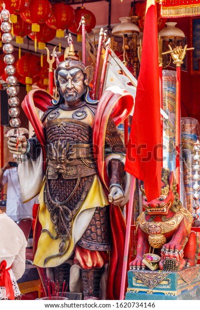 Entrance Statues Lion Yuchi Gong Vihara Stock Photo 1620734146 ...