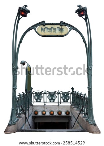 Entrance to the subway, in the style of Art Deco isolated on white. Clipping path included.