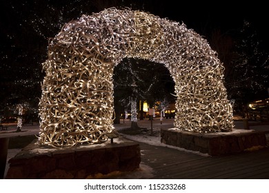 Entrance To Town Square In Jackson Hole Wyoming.  Winter Display