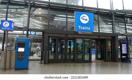 An Entrance To Trains And The Heathrow Express Is Seen At Heathrow Airport On April 24, 2019 In London, UK.