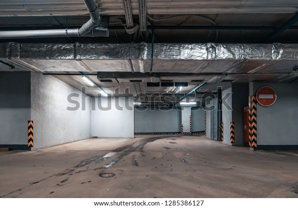 Entrance to underground car park, modern city\
infrastructure, toned