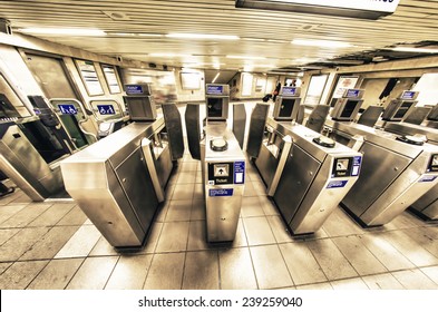 Entrance To The Underground Station, London.