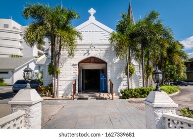 Entrance Of A White Church In George Town, Grand Cayman.