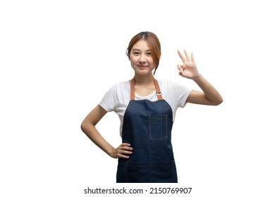 Entrepreneur Asian Woman Is Impressed Showing Okay Gesture, Wow Really Not Bad. Isolate On White Background.