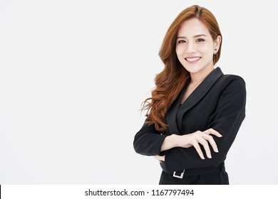 Entrepreneur pretty young asian woman  ,business woman arms crossed on white background.