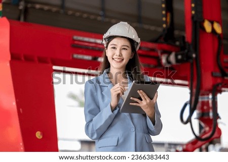 Entrepreneur or Proprietor work at factory site check up machine or products in site. Manager or Engineer checking Material or Machine on Plant. Heavy industry factory concept.