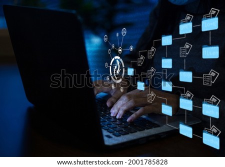 Entrepreneurs are managing data on their laptops.document management concept, online Big Data, documentation database Foto d'archivio © 