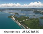 Entrop, Jayapura, Papua, Indonesia: the beauty view of hamadi beach, Tobati village, Enggros village, holtekamp beach in the midday, photo take from 500 meter above the sea level. (‎‎May ‎23, ‎2022)