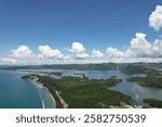 Entrop, Jayapura, Papua, Indonesia: the beauty view of hamadi beach, Tobati village, Enggros village, holtekamp beach in the midday, photo take from 500 meter above the sea level. (‎‎May ‎23, ‎2022)