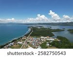 Entrop, Jayapura, Papua, Indonesia: the beauty view of hamadi beach, Tobati village, Enggros village, holtekamp beach in the midday, photo take from 500 meter above the sea level. (‎‎May ‎23, ‎2022)