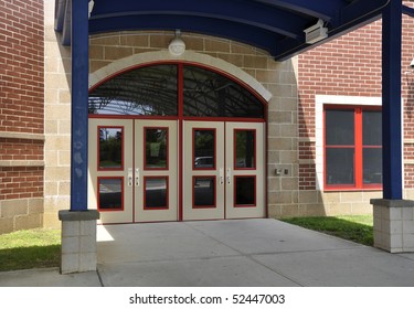 Entry doors for a modern elementary school building