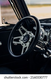 Enumclaw, WA, USA
April 5, 2022
Vintage Chevy Truck Interior With Steering Wheel And Gauges