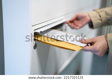 Envelope Document Letter Sending In Mailbox. Post Office