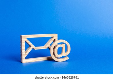 Envelope And Email Symbol On A Blue Background. Concept Email Address. Internet Technologies And Contacts For Communication. Communication Over The Network, Business And Correspondence.