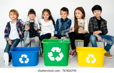 Enviromental Conservation Children Separate Garbage For Recycle