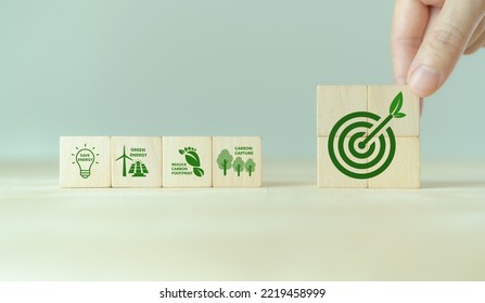 Enviromentally Sustainable Company Target. Carbon Neutral  And Net Zero Concept. Reducing Carbon Footprint. Decreasing CO2 Emissions Target. Limit Climate Change And Global Warming.