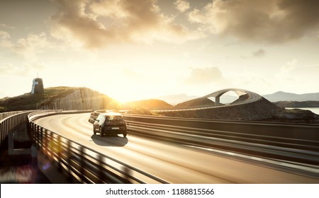 Environment Friendly Electric Car On A Road