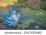 An Environmental Engineer Collects Water Samples from a Polluted Site, Analyzing Contaminants in Community Water Sources, Highlighting Waste Management and Environmental Protection Efforts