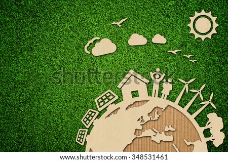 Environmental green energy concept illustration with cardboard cut out on grass.