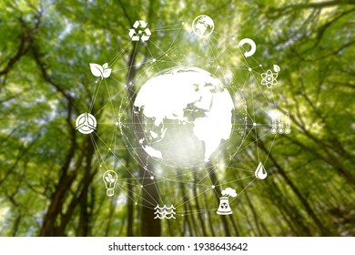 Umwelttechnologiekonzept auf Naturlandschaft-Hintergrund