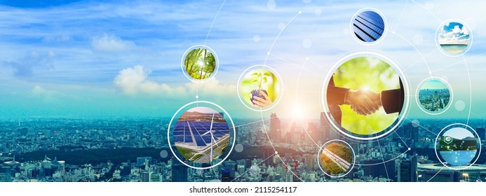 Environmental technology concept. Sustainable development goals. SDGs. Wide image for banner advertisement ets. - Shutterstock ID 2115254117