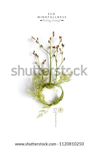 Similar – Green wreath with flowers and plants on white