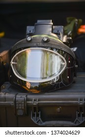 EOD (The explosive ordnance disposal suit) helmet put on the tool box