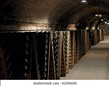 Epernay Champagne Cellar With Bottles