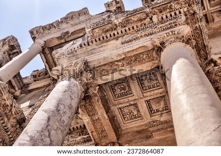 Ephesus, Turkey - July 24, 2023: Close ups of the architectural details of the ruins at Ephesus Turkey	
