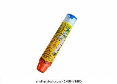 Epi Pen Injector For Food Allergies With Training Instruction (isolated On White Background)