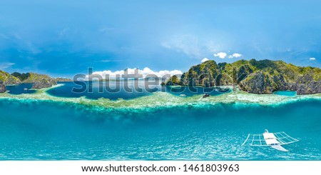 Similar – Image, Stock Photo Palawan, Philippines aerial drone view of turquoise lagoon and limestone cliffs. El Nido Marine Reserve Park