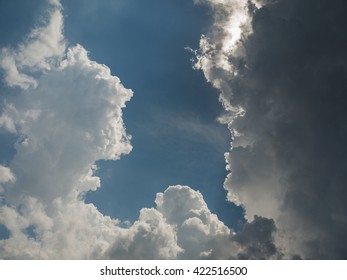 Epic Clouds On Blue Sky In Daytime.