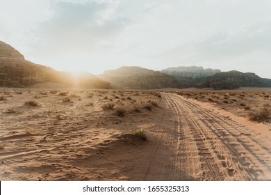 Epic Landscape Sunset In Wadi Rum Desert, Jordan, Middle East